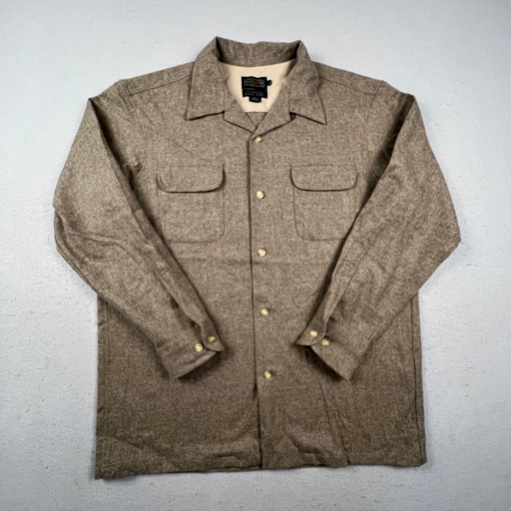 Pendleton Board Shirt Mens Large Tan Heather Virgin Wool Flannel Camp Outdoor
